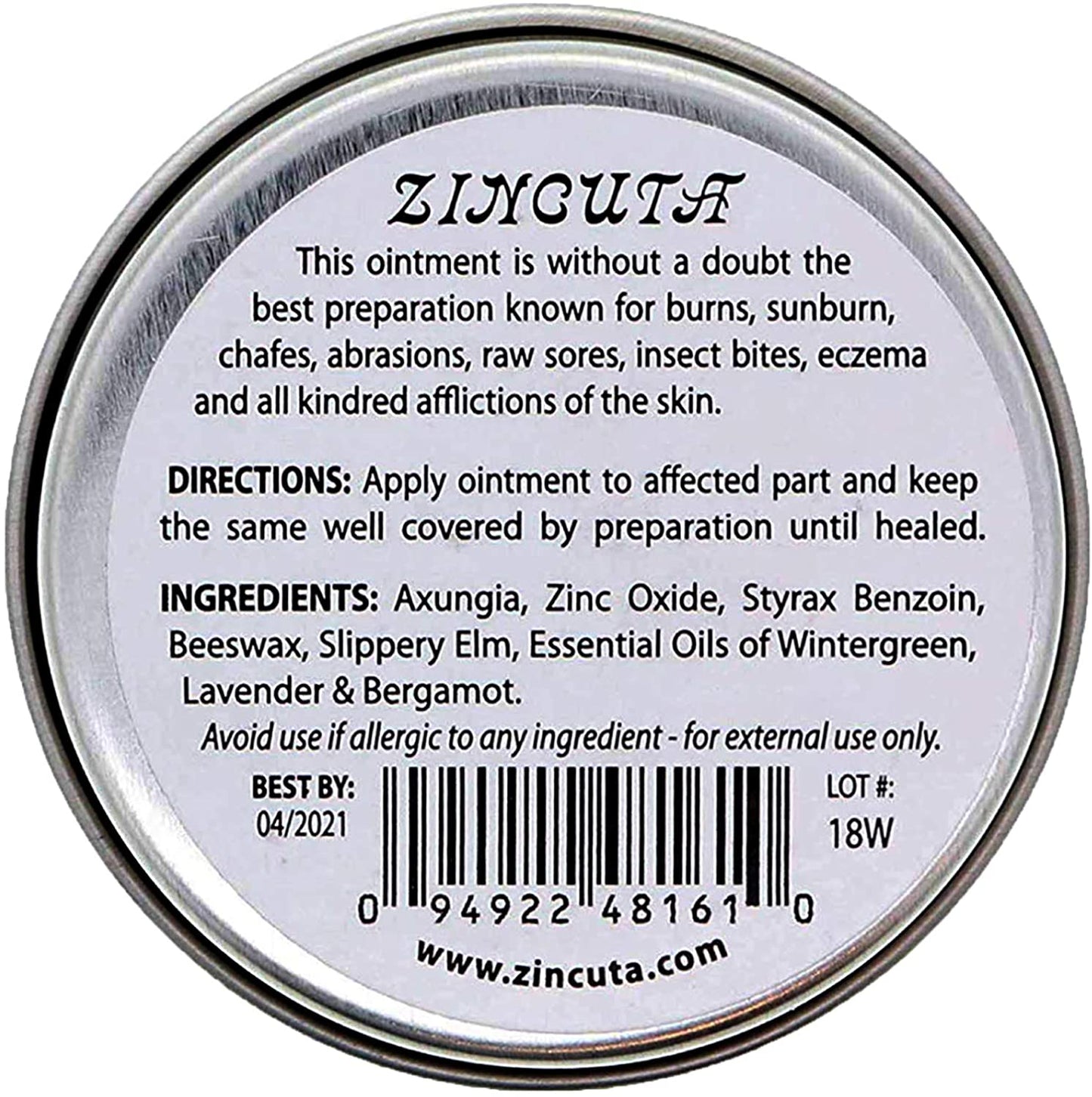 Zincuta Ointment - 2 Oz Convenience Size